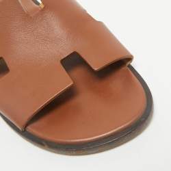 Hermes Brown Leather Izmir Flat Slides Size 44