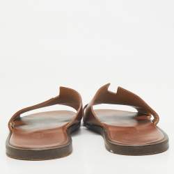 Hermes Brown Leather Izmir Flat Slides Size 44