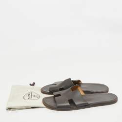 Hermes Dark Brown Leather Izmir Flat Slides Size 44