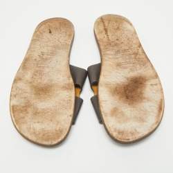 Hermes Dark Brown Leather Izmir Flat Slides Size 44
