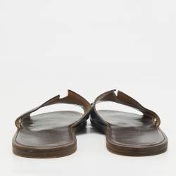 Hermes Dark Brown Leather Izmir Flat Slides Size 44