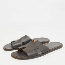 Hermes Dark Brown Leather Izmir Flat Slides Size 44