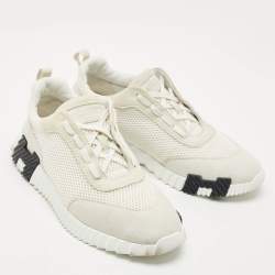 Hermes White Mesh and Suede Bouncing Sneakers Size 43