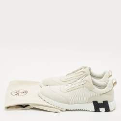 Hermes White Mesh and Suede Bouncing Sneakers Size 43