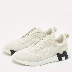 Hermes White Mesh and Suede Bouncing Sneakers Size 43
