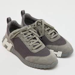 Hermes Grey Mesh and Suede Bouncing Low Top Sneakers Size 42.5