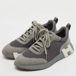 Hermes Grey Mesh and Suede Bouncing Low Top Sneakers Size 42.5
