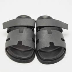 Hermes Grey Leather Chypre Flat Sandals Size 43.5