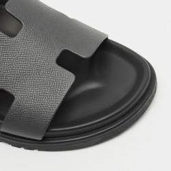 Hermes Grey Leather Chypre Flat Sandals Size 43.5