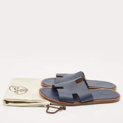 Hermes Brown Leather Izmir Slide Sandals Size 44