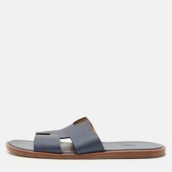 Hermes Brown Leather Izmir Slide Sandals Size 44