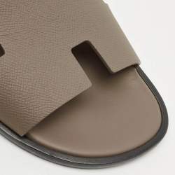 Hermes Brown Leather Izmir Slide Sandals Size 44