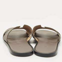 Hermes Brown Leather Izmir Slide Sandals Size 44