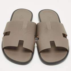 Hermes Brown Leather Izmir Slide Sandals Size 44