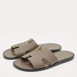 Hermes Brown Leather Izmir Slide Sandals Size 44