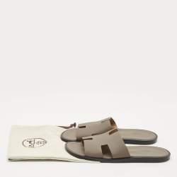 Hermes Brown Leather Izmir Slide Sandals Size 44
