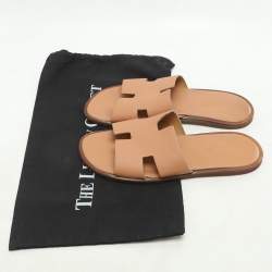 Hermes Beige Leather Izmir Flat Slides Size 41