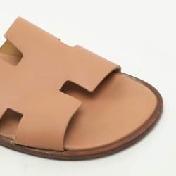 Hermes Beige Leather Izmir Flat Slides Size 41