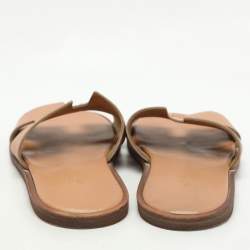 Hermes Beige Leather Izmir Flat Slides Size 41
