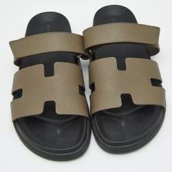 Hermes Brown Leather Chypre Flat Sandals Size 46.5