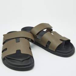 Hermes Brown Leather Chypre Flat Sandals Size 46.5