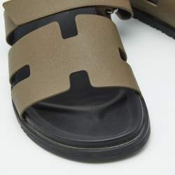 Hermes Brown Leather Chypre Flat Sandals Size 46.5