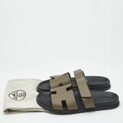 Hermes Brown Leather Chypre Flat Sandals Size 46.5