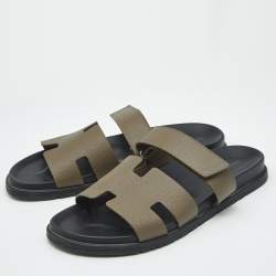 Hermes Brown Leather Chypre Flat Sandals Size 46.5