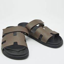 Pre Owned Hermes Brown Leather Chypre Flat Sandals Size 46.5
