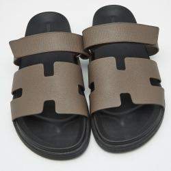 Pre Owned Hermes Brown Leather Chypre Flat Sandals Size 46.5