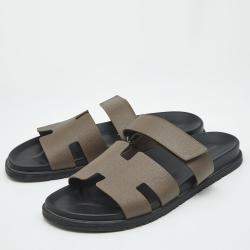 Pre Owned Hermes Brown Leather Chypre Flat Sandals Size 46.5