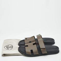 Pre Owned Hermes Brown Leather Chypre Flat Sandals Size 46.5