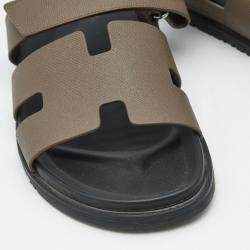 Pre Owned Hermes Brown Leather Chypre Flat Sandals Size 46.5