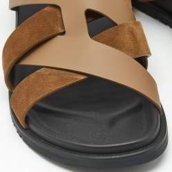 Pre Owned Hermes Brown Leather and Suede Kazimir Sandals Size 46