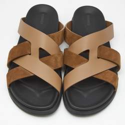 Pre Owned Hermes Brown Leather and Suede Kazimir Sandals Size 46