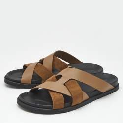 Pre Owned Hermes Brown Leather and Suede Kazimir Sandals Size 46