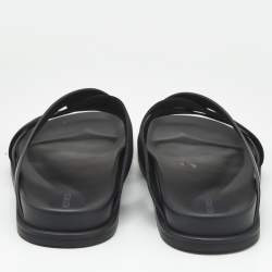 Hermes Black Leather and Fabric Kazimir Sandals Size 45.5