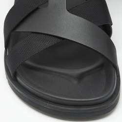 Hermes Black Leather and Fabric Kazimir Sandals Size 45.5