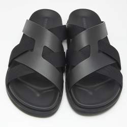 Hermes Black Leather and Fabric Kazimir Sandals Size 45.5
