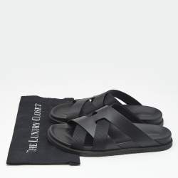 Hermes Black Leather and Fabric Kazimir Sandals Size 45.5