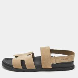 Hermes Beige Suede Genius Flat Sandals Size 44.5