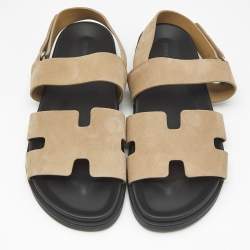 Hermes Beige Suede Genius Flat Sandals Size 44.5
