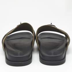 Pre Owned Hermes Dark Green/Black Suede and Leather Jackson Sandals Size 46