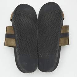 Pre Owned Hermes Dark Green/Black Suede and Leather Jackson Sandals Size 46