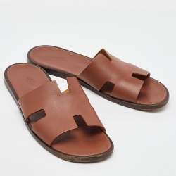 Pre Owned Hermes Brown Leather Izmir Flat Sandals Size 46