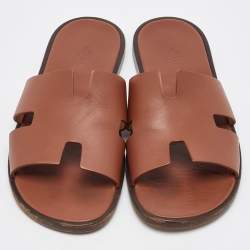 Pre Owned Hermes Brown Leather Izmir Flat Sandals Size 46