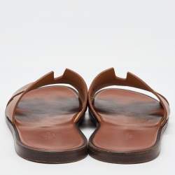Pre Owned Hermes Brown Leather Izmir Flat Sandals Size 46