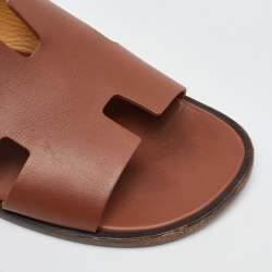 Pre Owned Hermes Brown Leather Izmir Flat Sandals Size 46