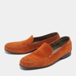 Pre Owned Hermes Orange Suede Keep Loafers Size 41