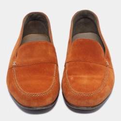 Pre Owned Hermes Orange Suede Keep Loafers Size 41